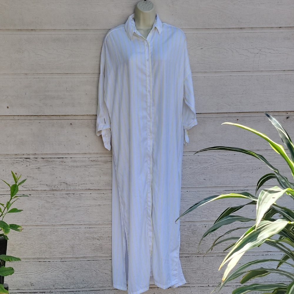 Peixoto White and Yellow Striped Button-Front Dress Size One Size - Picture 3 of 12